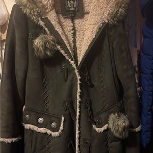 Esprit Dark Green Teddy Jacket with Faux Fur Accents